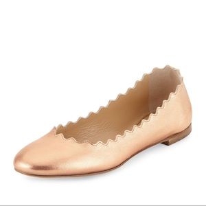 Chloe Lauren Scalloped Leather Ballerina Flat - Pastel Rose Gold - Size 36.5